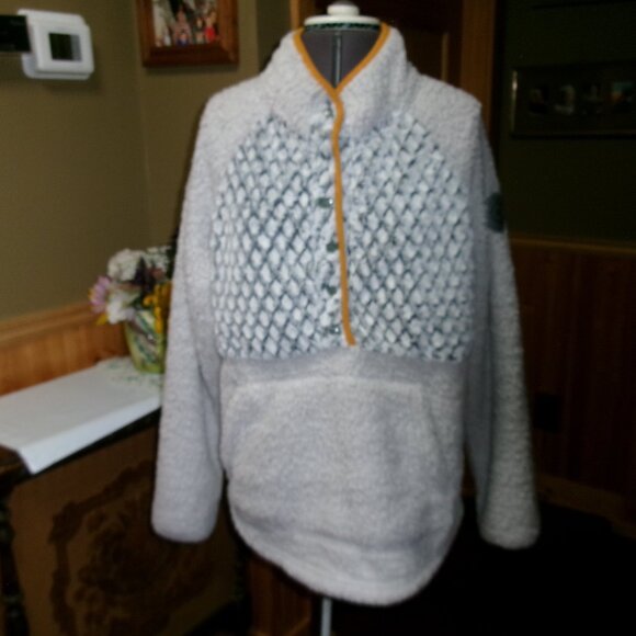 Simply southern gray fleece pullover snap top pouch front gray mustard trim lg - Picture 1 of 5